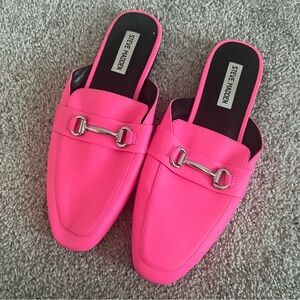 Steve Madden Kori Neon Pink Loafer Slides Mules Horsebit